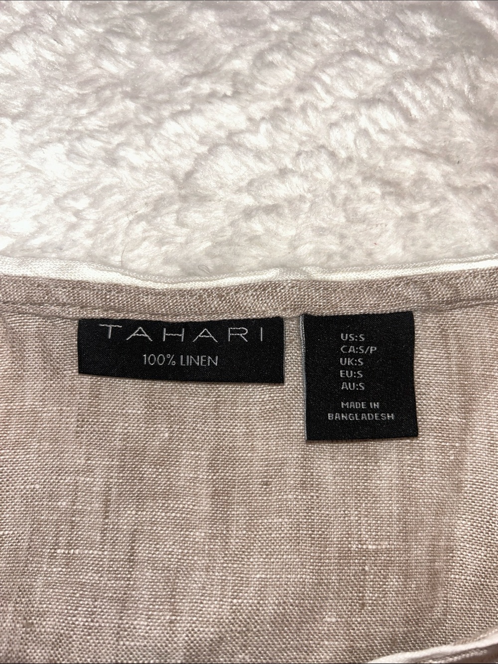 Tahari Taupe Linen Sleeveless Button-Front Top with Cream Trim - Picture 3 of 7